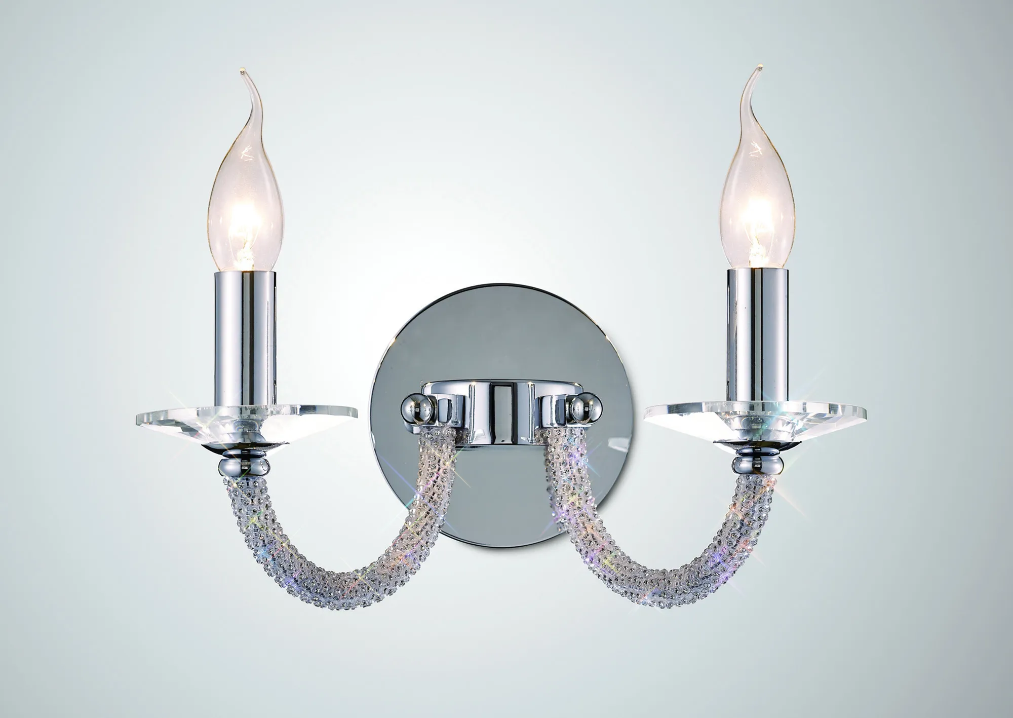 Elena Polished Chrome Crystal Wall Lights Diyas Armed Wall Lights